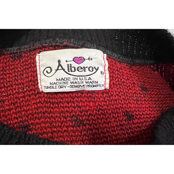 Vintage Geometric Sweater by Alberoy Sz XL Womens Red, White, & Black with Check - Picture 3 of 8